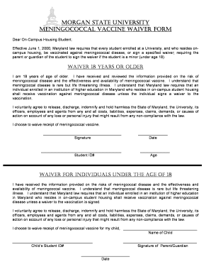 Morgan State University Meningococcal Vaccine Waiver Form