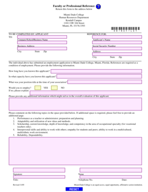 Faculty or Professional Reference Form