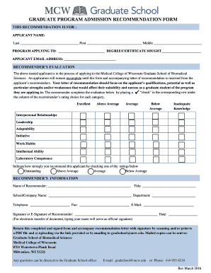 Graduate Program Admission Recommendation Form