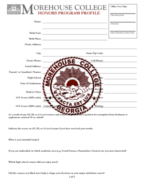 Morehouse Honors Program Application Form
