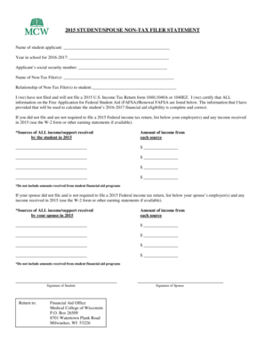 2015 Student Spouse Non-Tax Filer Statement