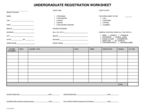 Undergraduate Registration Worksheet