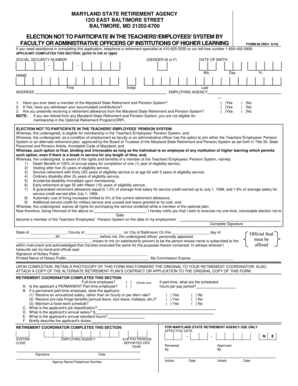 Maryland State Retirement Agency Election Form