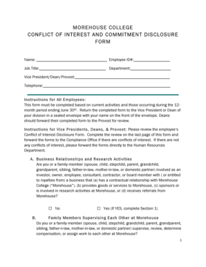 Morehouse College Conflict of Interest Disclosure Form