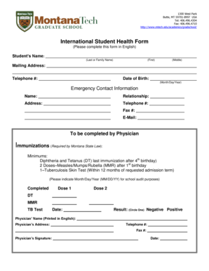 International Student Health Form