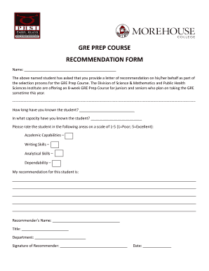 GRE Prep Course Recommendation Form