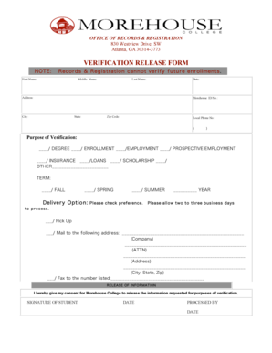 Morehouse College Verification Release Form