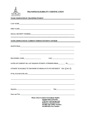 Transfer Eligibility Certification