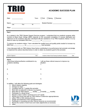 Academic Success Plan for TRIO Program