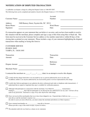 Disputed Transaction Form