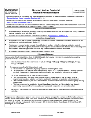USCG Merchant Mariner Medical Evaluation Report