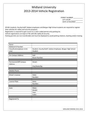 Midland University Vehicle Registration Form