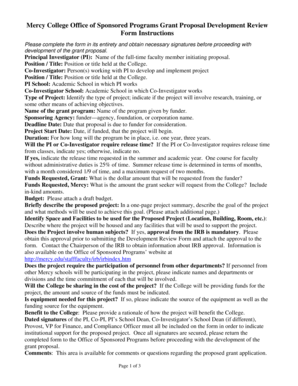 Mercy College Office of Sponsored Programs Grant Proposal Development Review Form Instructions - mercy