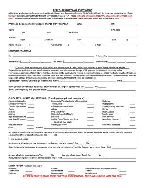 Health History and Assessment Form