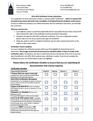 2015-2016 Financial Aid Verification Worksheet