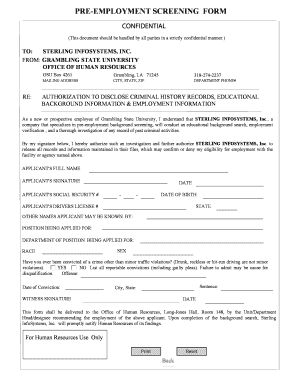 Pre-Employment Screening Authorization Form