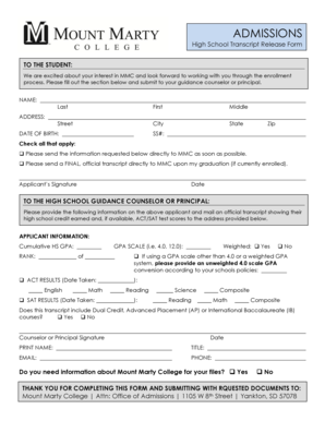 High School Transcript Release Form