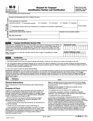 IRS Form W-9 Request for Taxpayer Identification Number and Certification