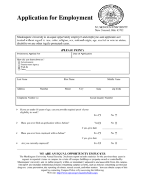 Muskingum University Employment Application