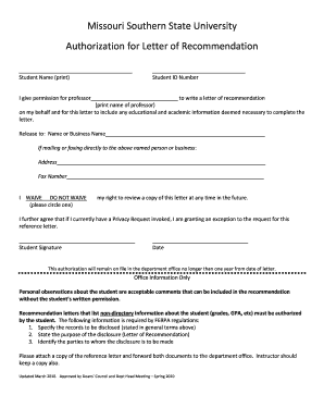 Missouri Authorization for Letter of Recommendation