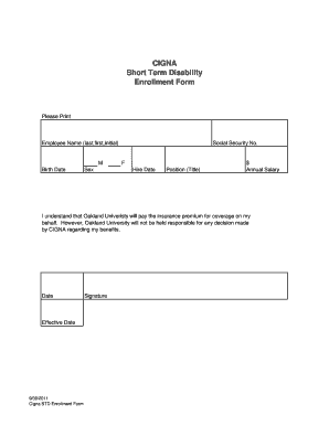 CIGNA Short Term Disability Enrollment Form
