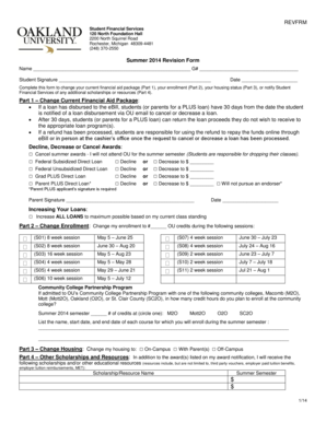 Summer 2014 Financial Aid Revision Form