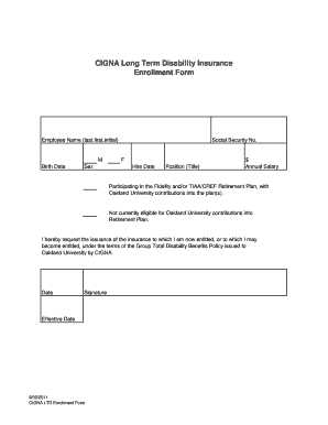 CIGNA Long Term Disability Insurance Enrollment Form