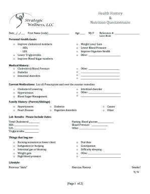 Health History and Nutrition Questionnaire