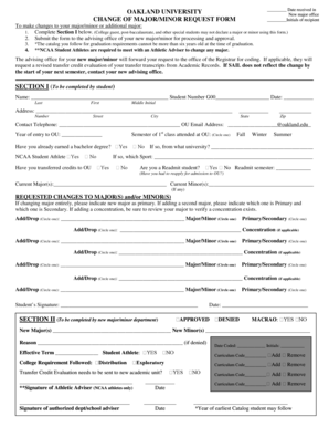 Oakland University Change of Major/Minor Request Form