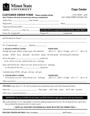 Copy Center Customer Order Form