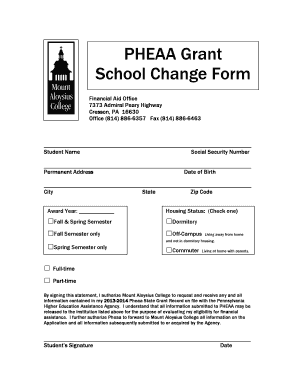 PHEAA Grant School Change Form