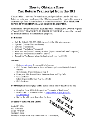 IRS Tax Return Transcript Request