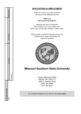 Missouri Southern State University Employment Application