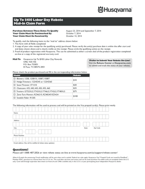 Husqvarna Labor Day Rebate Claim Form