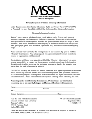 Privacy Request to Withhold Directory Information