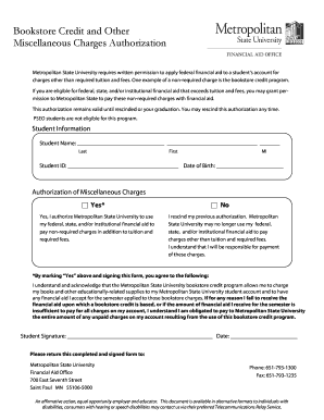 Metropolitan State University Bookstore Credit Authorization