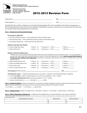OU Financial Aid Revision Form