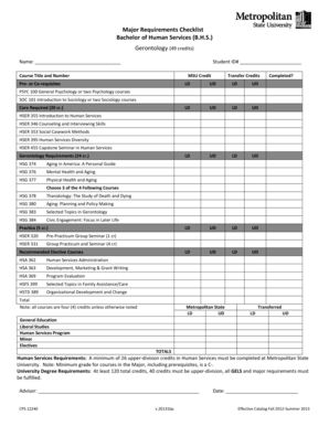 Bachelor of Human Services Gerontology Checklist
