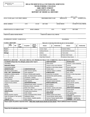 Muhlenberg College Medical History Form