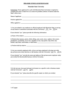 Montclair State Pre-Hire Ethics Questionnaire