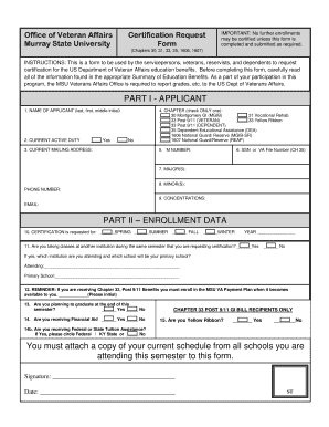 Murray State University VA Certification Request