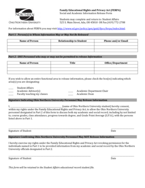FERPA Social and Academic Information Release Form