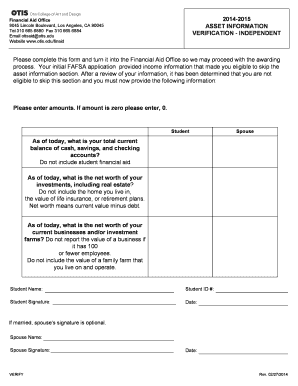 Verification Independent Financial Aid Form