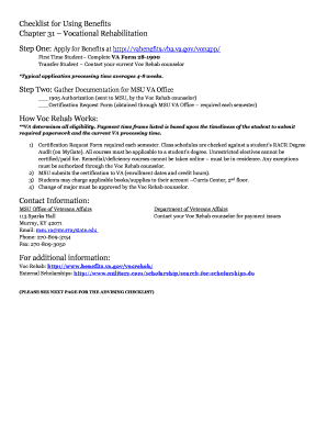 Vocational Rehabilitation Benefits Checklist