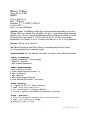 Philosophy 205 Ethics Mount Holyoke College - mtholyoke