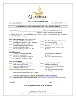 Acknowledgement of Receipt and Attendance