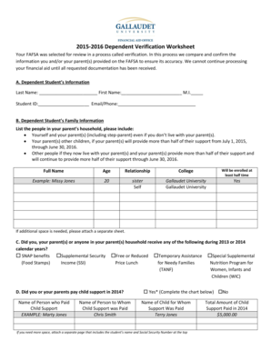 2015-2016 Dependent Verification Worksheet