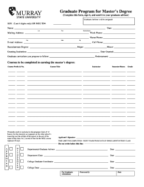Graduate Program Master's Degree Application Form