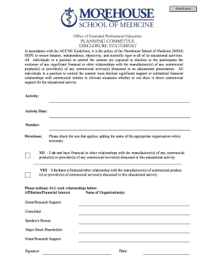 Disclosure Statement for Educational Activities