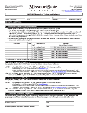 2016-2017 Dependent Verification Worksheet